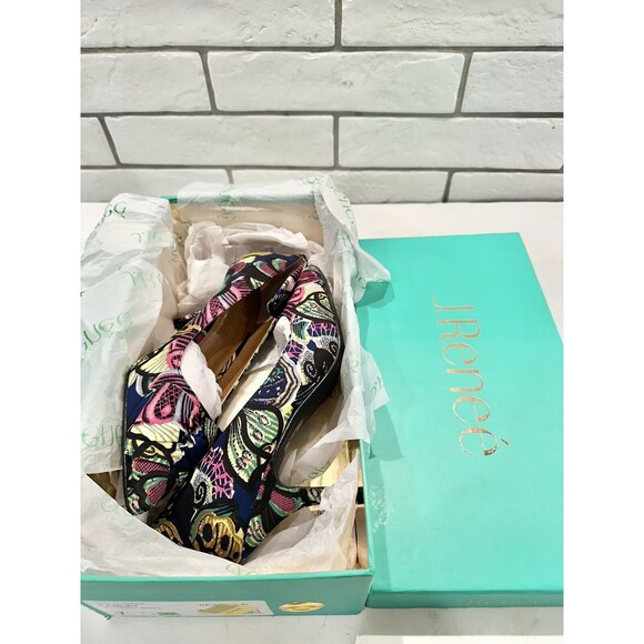 Vintage J Renee Couture Collection‎ Silk Print Women's Heels 7.5 W PURPLE Floral - Picture 2 of 16